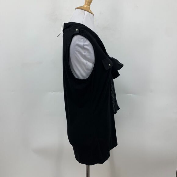 White House Black Market Blouse Womens M Medium Black Pussycat Bow Button Front - Picture 7 of 14